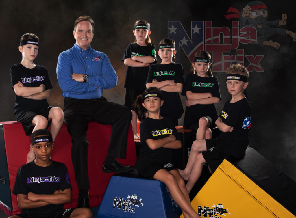 Ninja Trix students posing with founder, Steve Butts